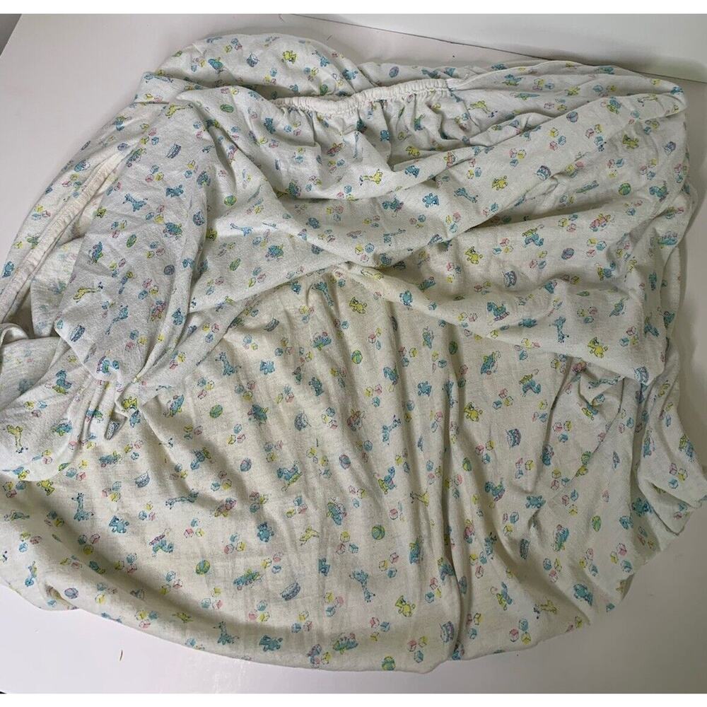 Vintage Crib Fitted Sheet Baby Nursery Yellow Blue Pink Giraffe Drums Blocks